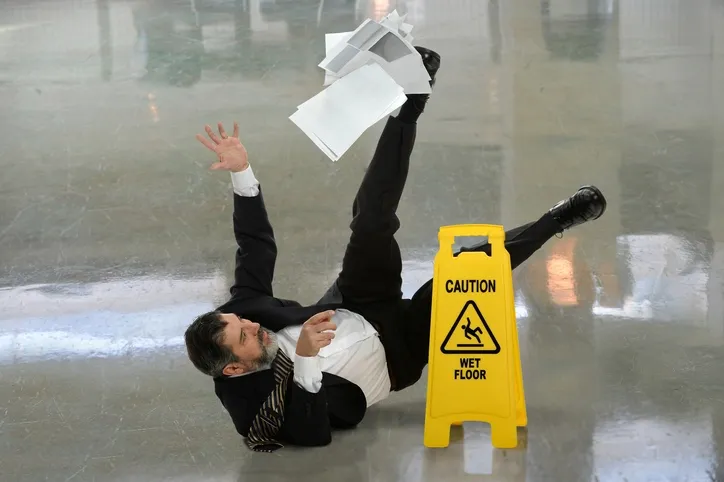 Person Slipping and Falling even though there is a Caution Sign