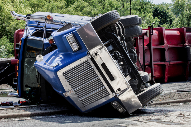 Overturned semi-truck after a truck accident